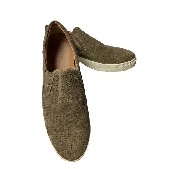 Vince Fletcher Men's 10.5 Suede Slip On Sneakers Perforated Olive Green Luxury - Picture 8 of 8